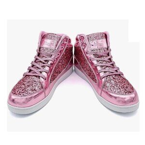Pink Glitter High Top Shoes |  Party Casual Lace-up Sneakers